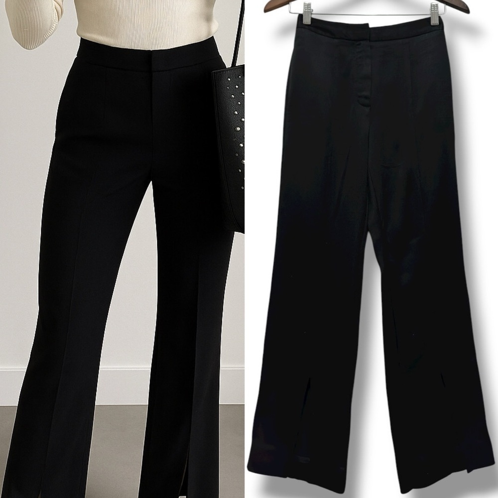 387 Aritzia Little Moon|NWOT Black Textured Straight Leg Silky Trousers (Size 0)